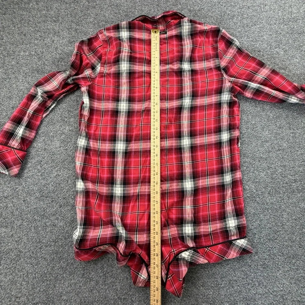 Victoria's Secret Red Plaid Pajama‎ Set S Button-Front Top + Shorts Tie
